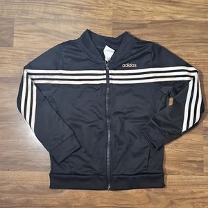 Adidas sports jacket Size M 10/12 girls color black and pink stripes
